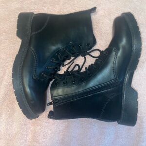 Black faux leather boots